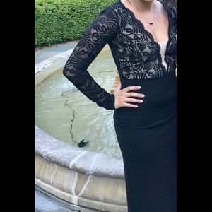 Black lace dress with slit down the side